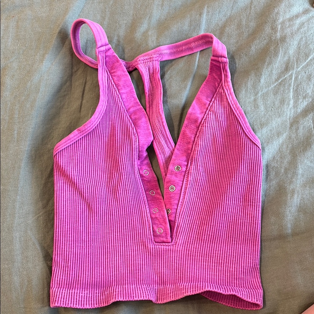Free People Pink Ribbed Crop Tank Top